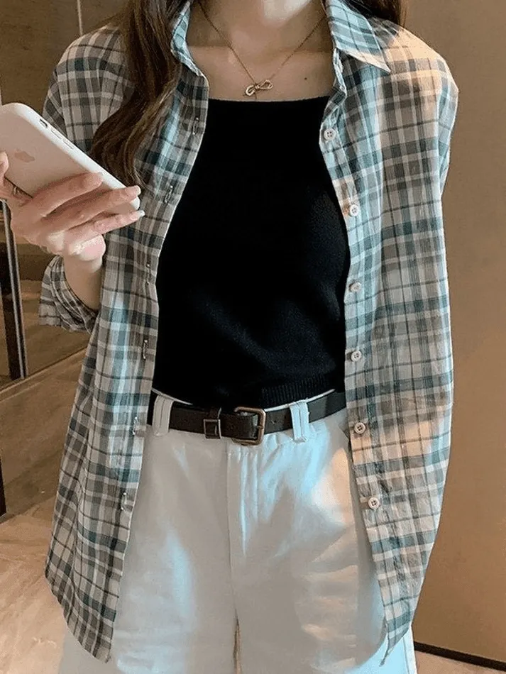 Maxct Vintage Checkered Long Sleeve Button Blouse
