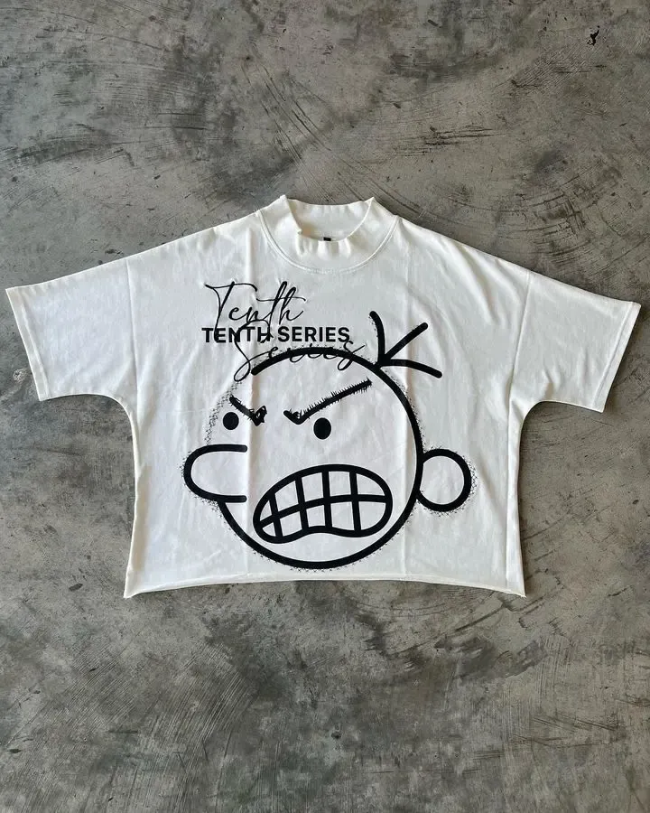 American Gothic Super Cool Smiley Letter Print Oversized T-Shirt Men's Fashion Harajuku Loose Round Neck Short Sleeve Top