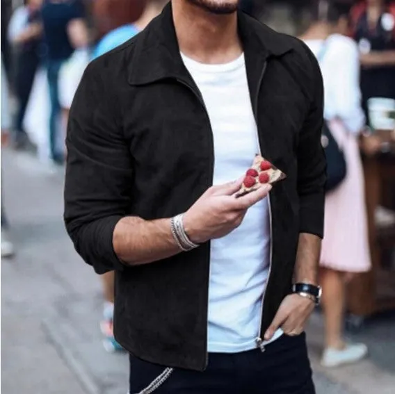 Maxct &Men's Velvet Touch Lapel Zipper Jacket