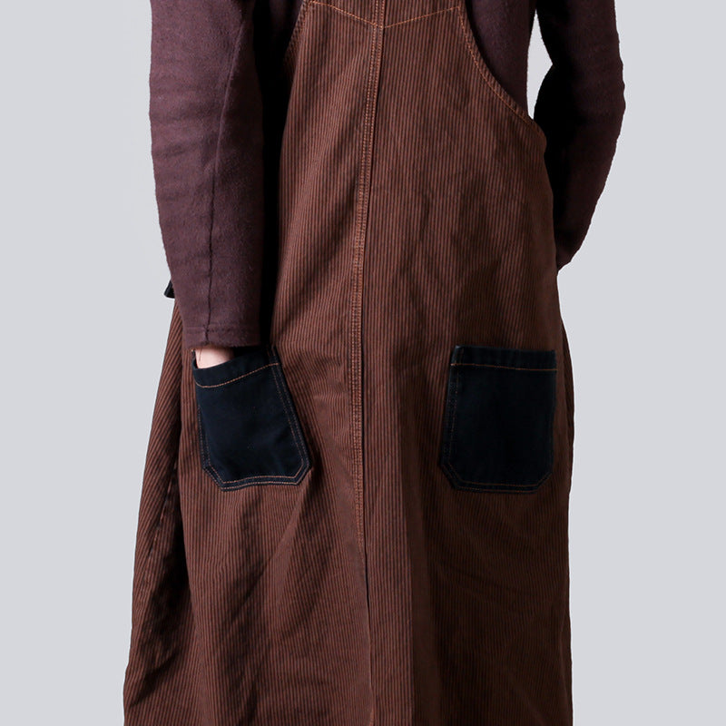 Maxct Women Retro Loose Fit Cotton Denim Suspender Dress