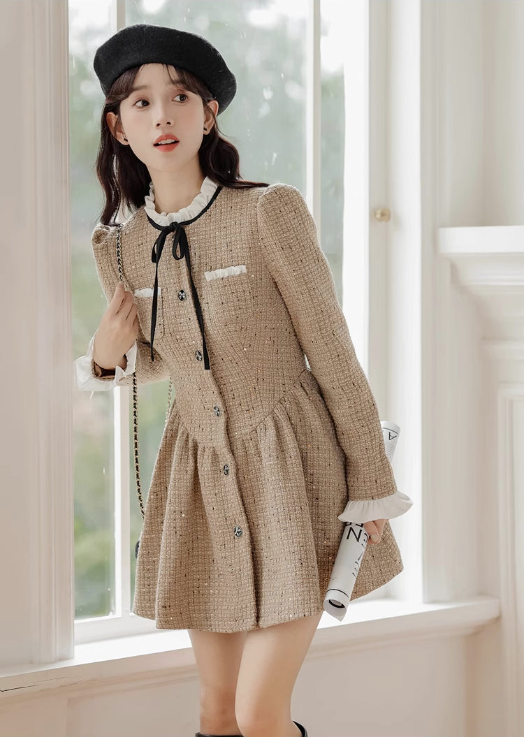 Latte Tweed Mini Dress Maxct