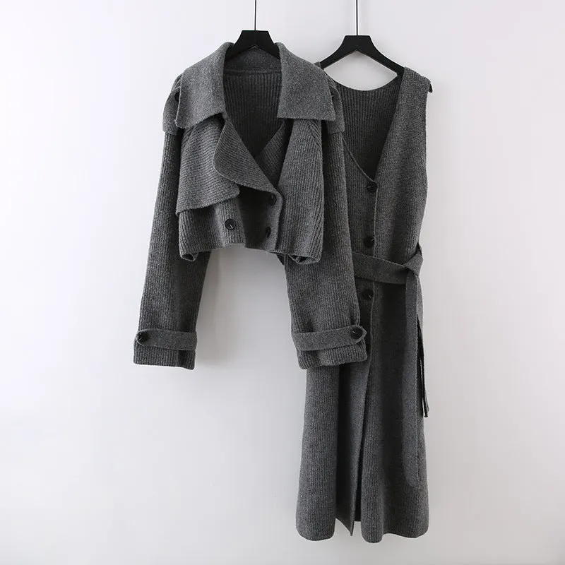 Maxct Two Piece Set Short Sweater Cardigan Long Skirt