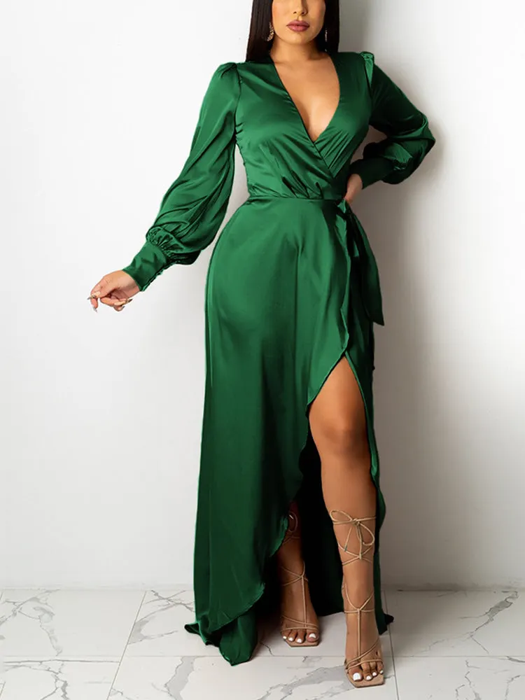 Satin High Low Flowy Maxi Dress Maxct