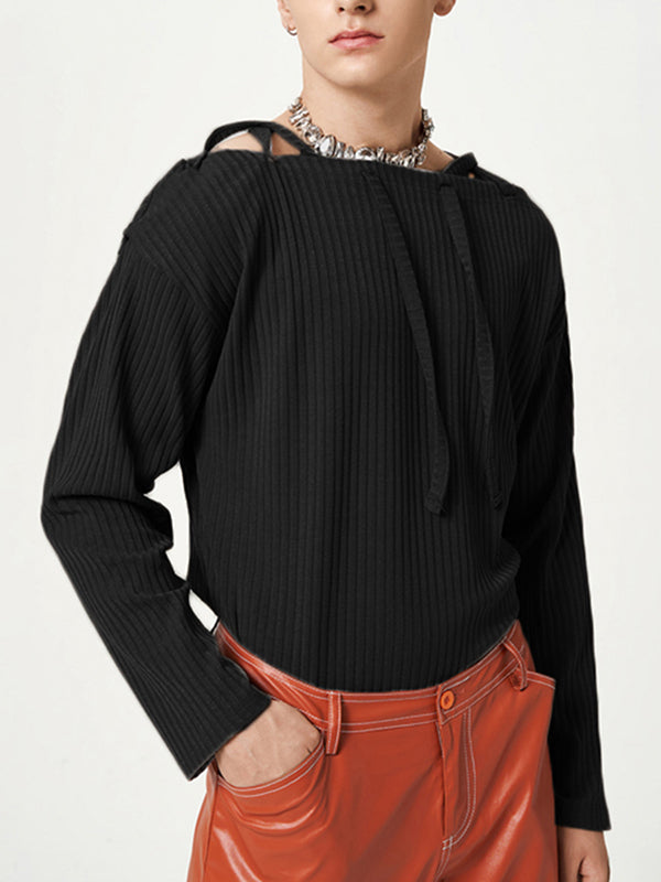 Maxct - Mens Solid Long Sleeve Knotted Knit Sweater