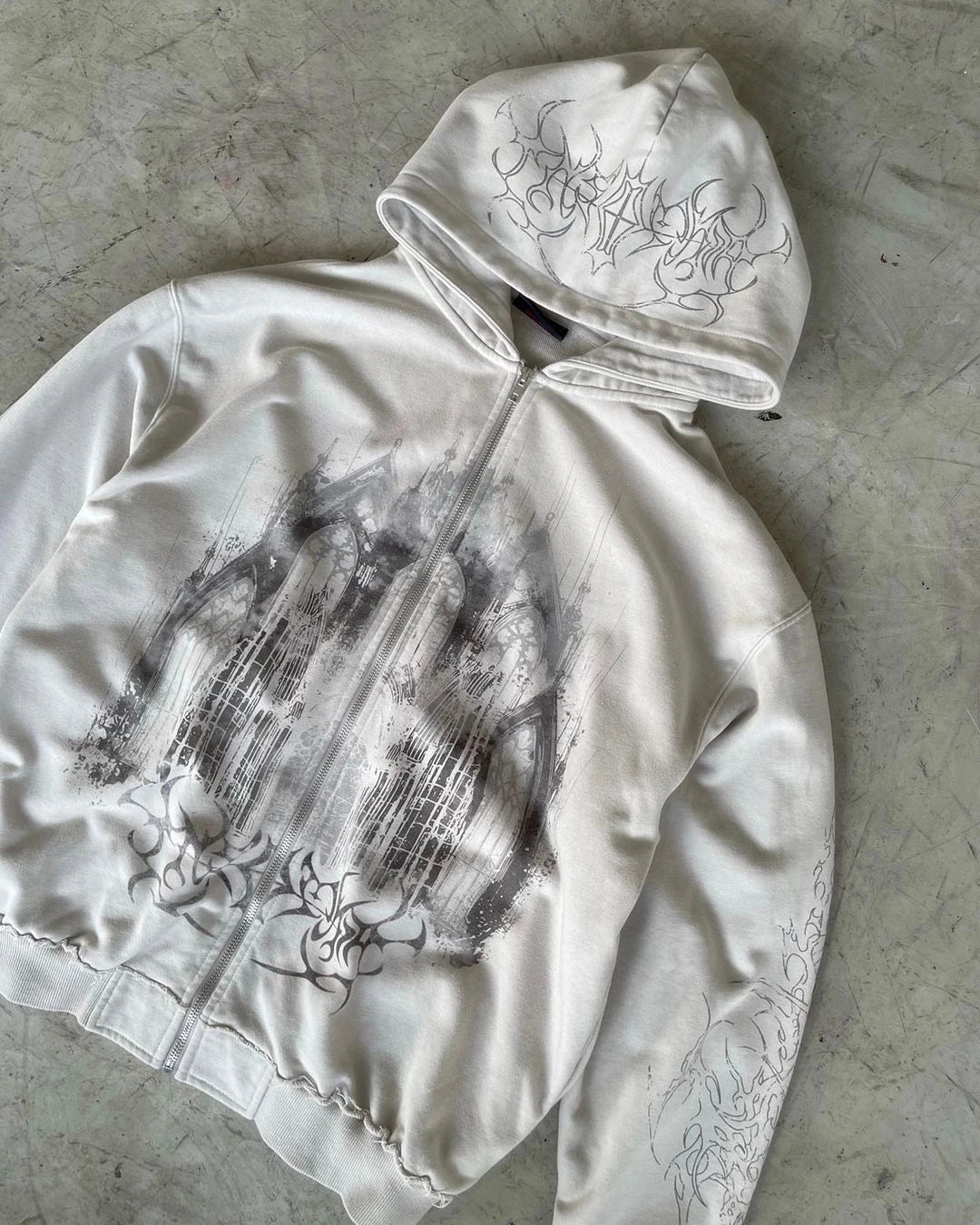 Maxct Vintage Spring Autumn Aesthetic Print Gothic Fashion Zip Up Hoodie Hip Hop Sweatshirt Casual Y2k Tops Women Man Kpop Clothes