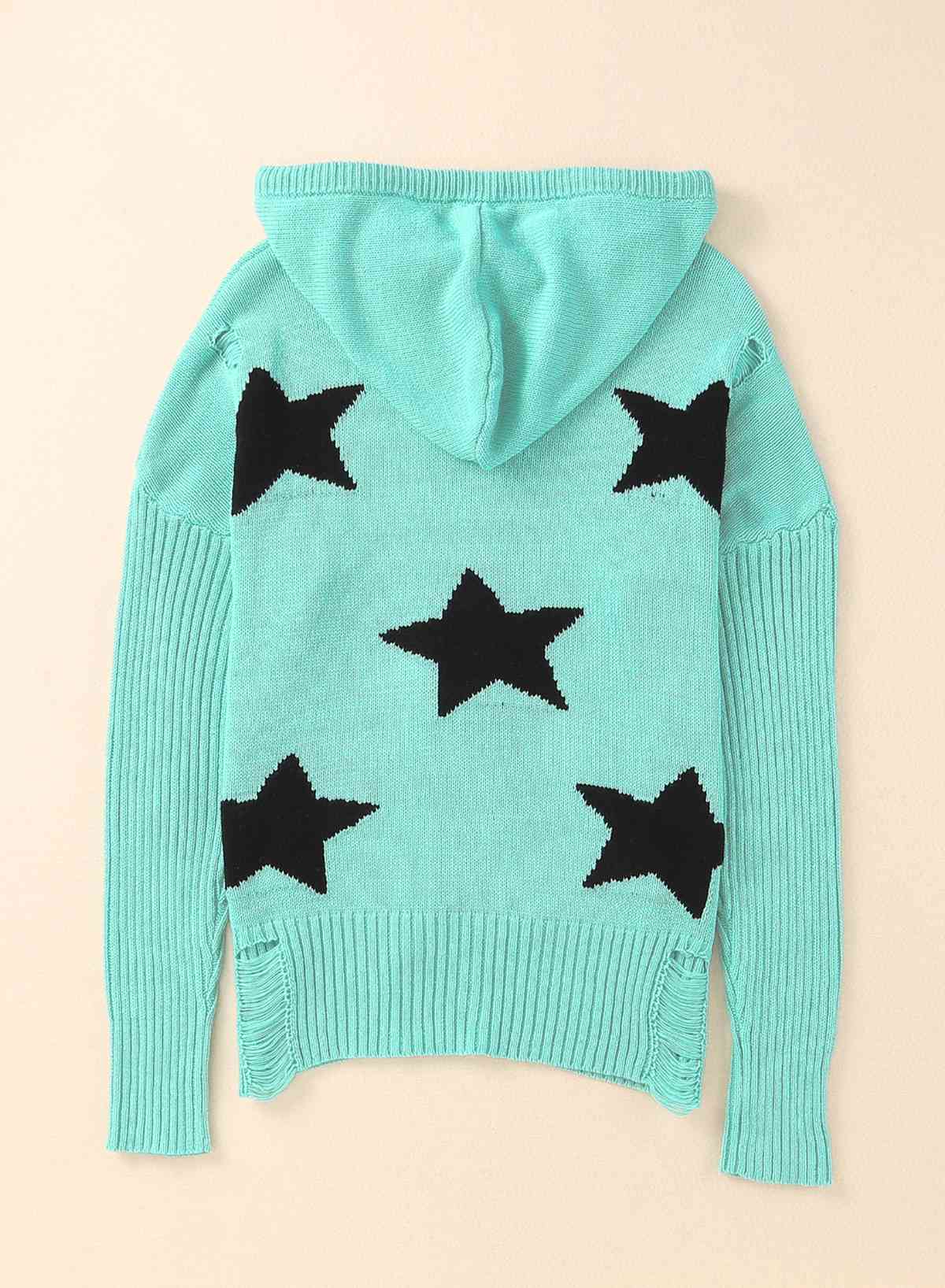 Maxct &Woven Right Star Distressed Slit Hooded Sweater