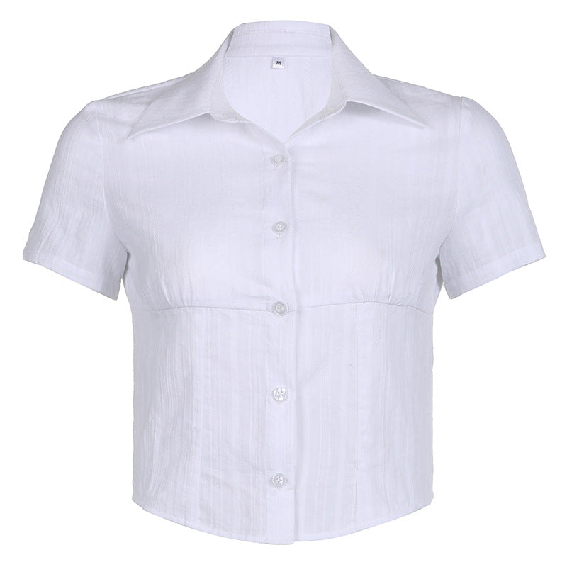 Maxct White Cropped Short Sleeve Blouse