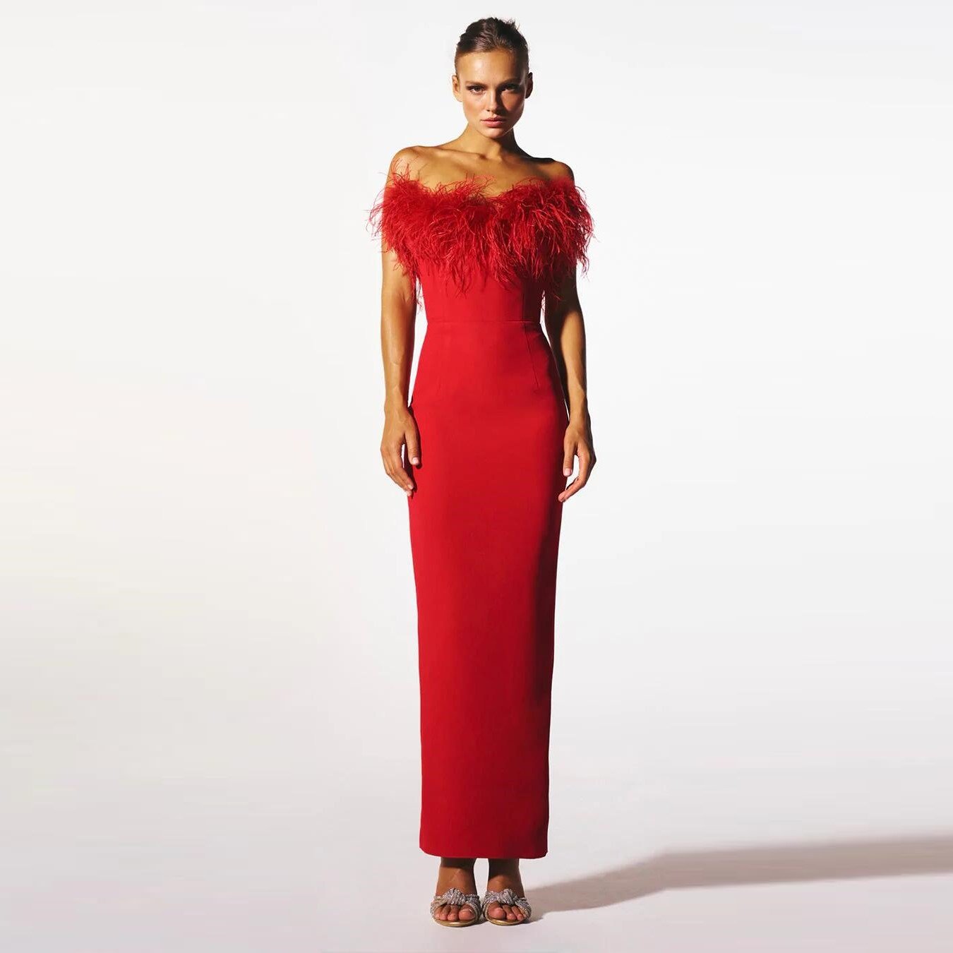 Maxct High-end Trendy Niche Designer Evening Dress Autumn And Winter Women's Clothing Trend Ostrich Hair Gowns Bandage Dress Women