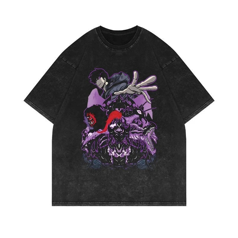 Maxct 90s Streetwear Solo Leveling Anime T Shirt Men Harajuku Printed Pattern Men Clothing Streetwear Oversized Tops Graphic Cotton Short Sleeve