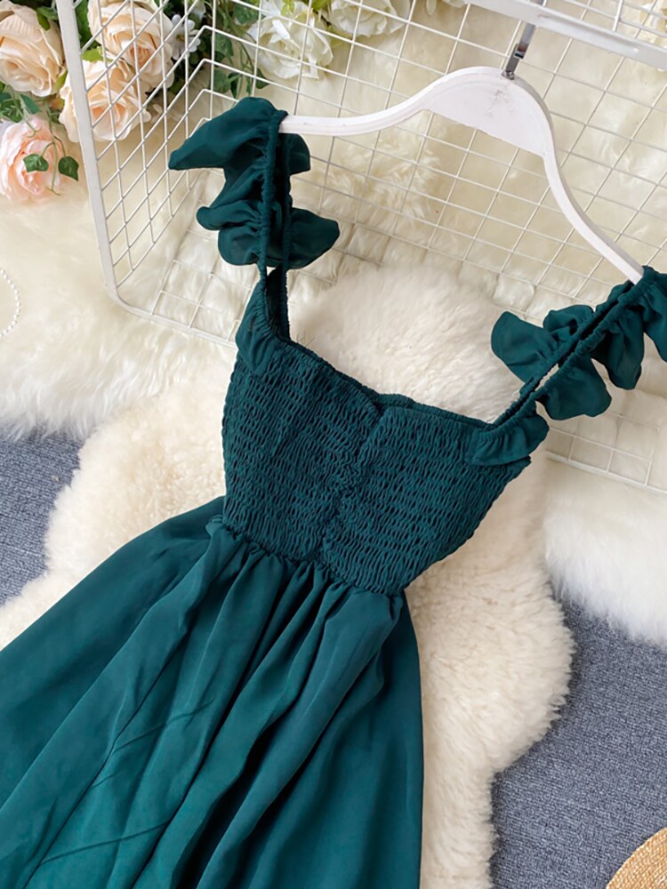 Maxct High Waist Slash Neck Women Long Dress Elegant Big Swing A-line Vestidos Verano Vintage Green/Red Party Robe For Female