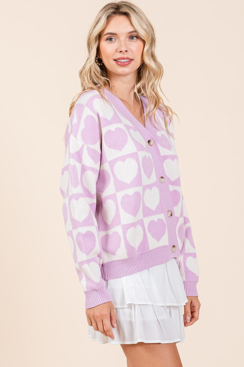 Maxct &Mittoshop Checkered Heart Button Down Cardigan