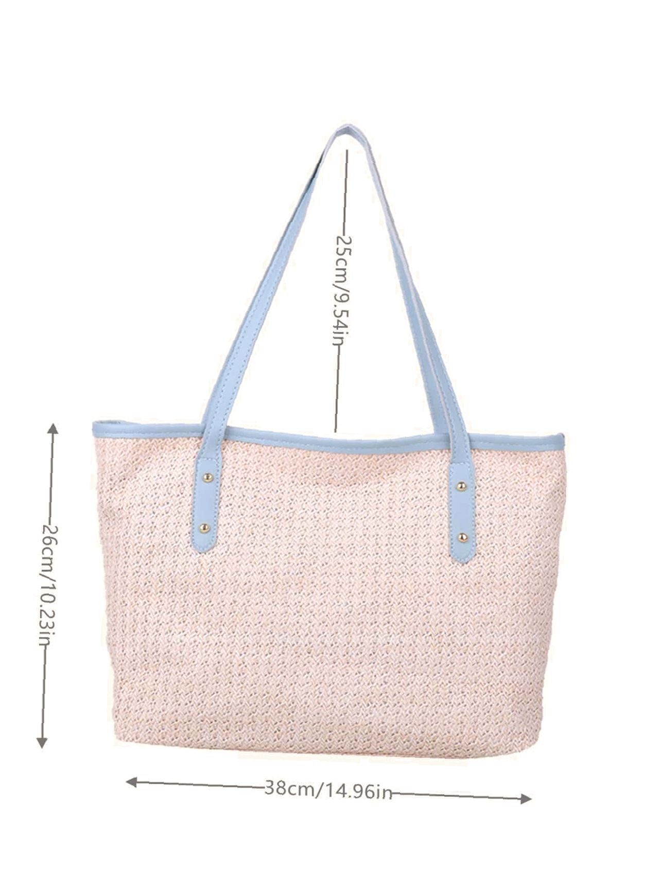 Maxct - Studded Decor Contrast Binding Straw Bag  - Women Tote Bags