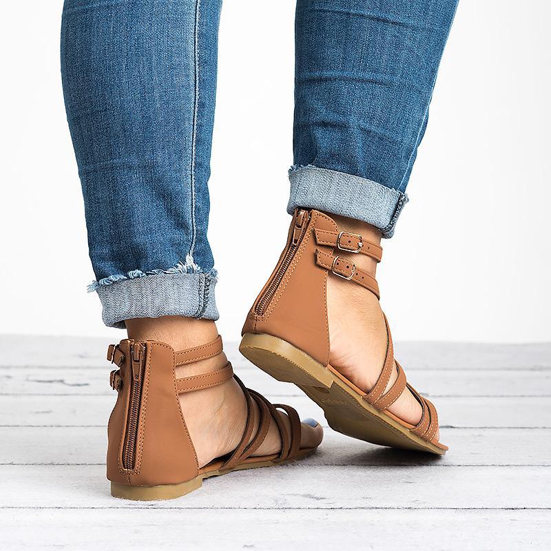 PU Leather Flat Gladiator Sandals Maxct