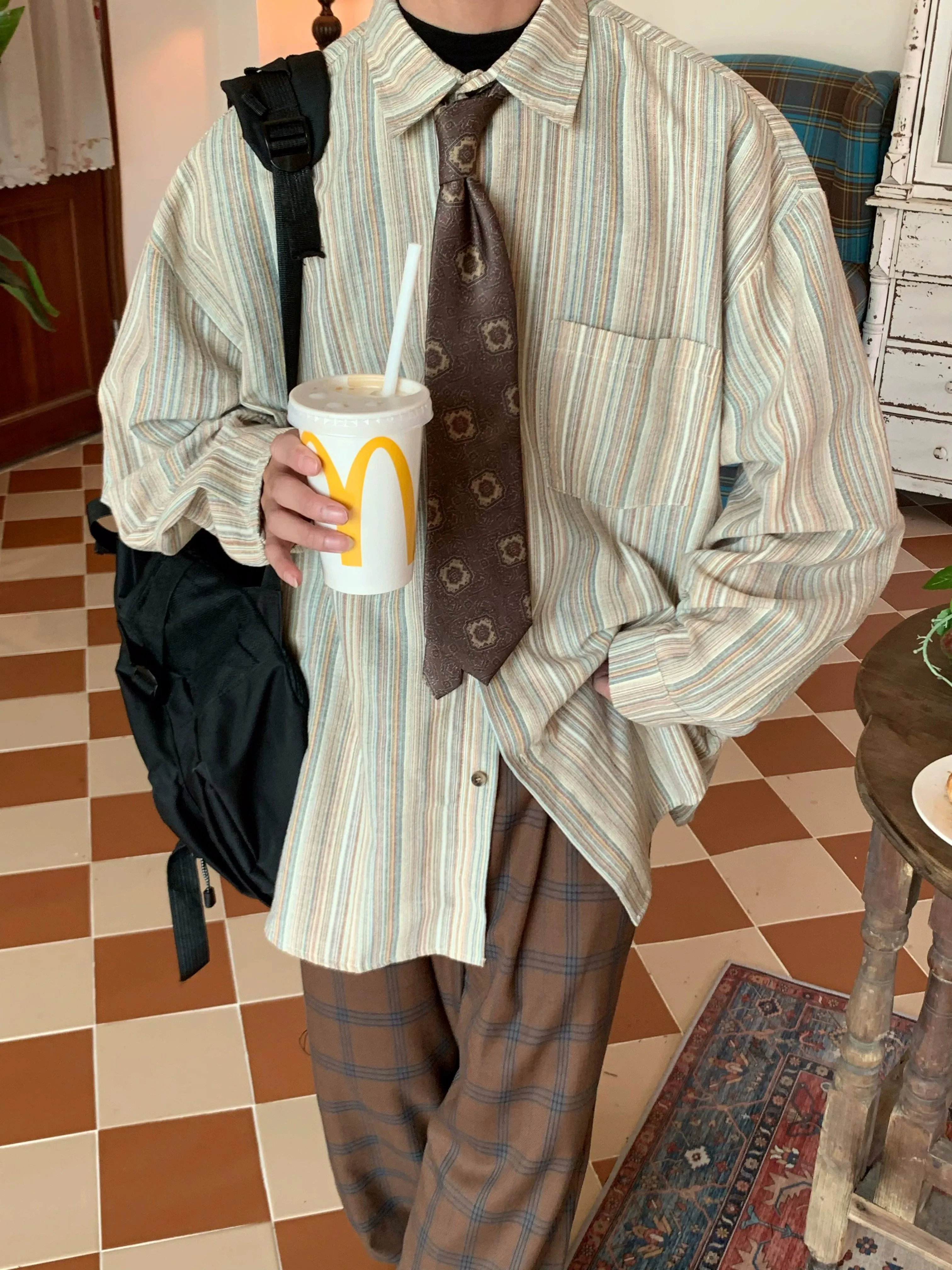 c2 Retro Vertical Striped Long-sleeved Shirt Maxct