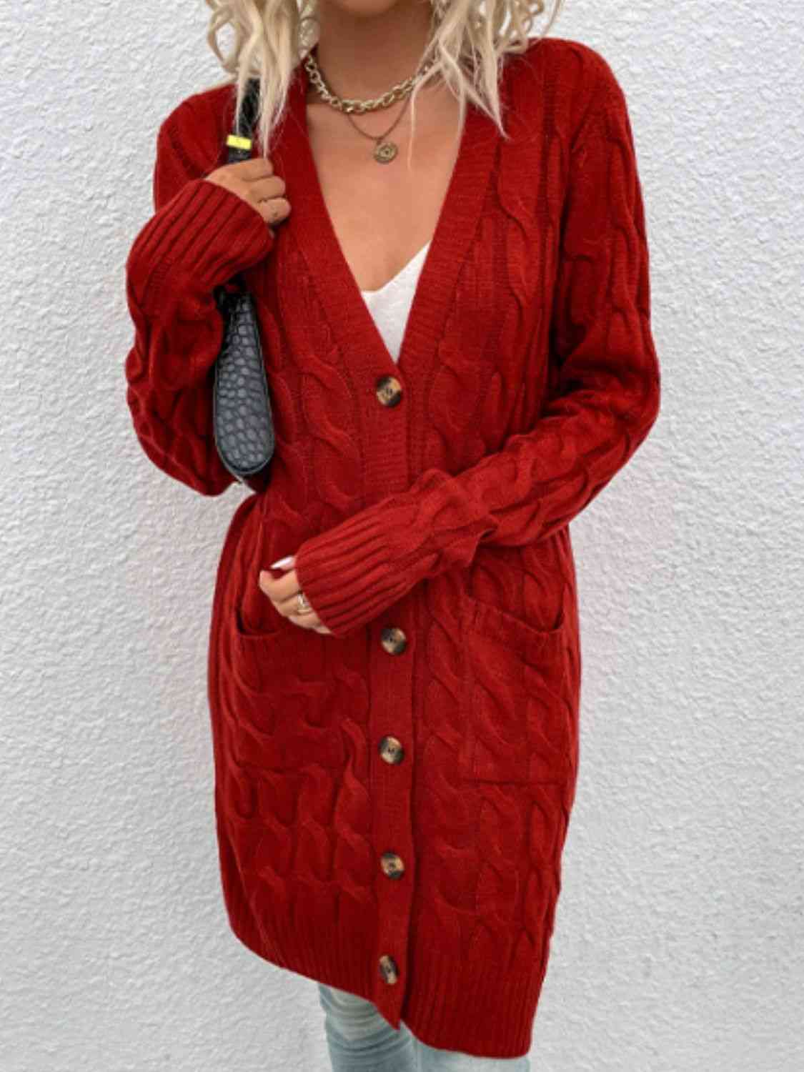 Maxct &Cable-Knit Button Down Cardigan with Pockets