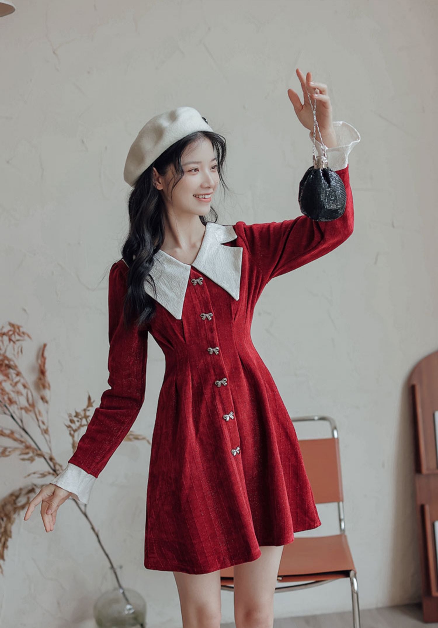 Sweet Bow Peter Pan Knit Dress Maxct