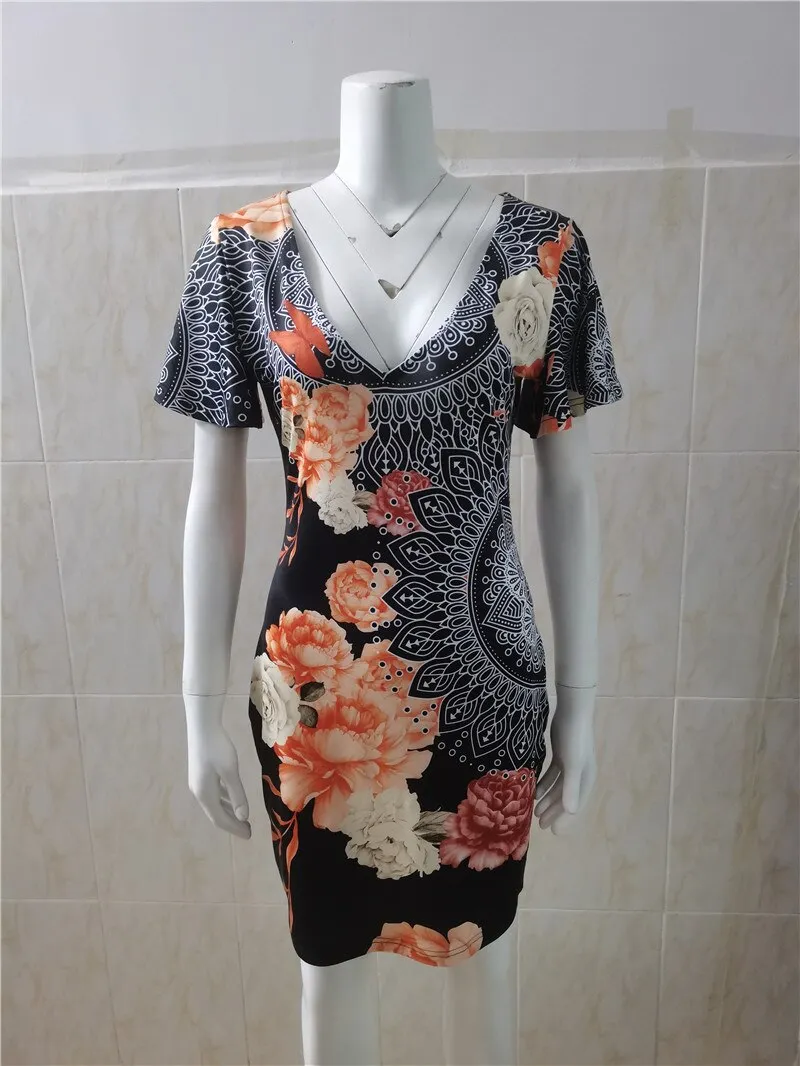 Women's Elegant Dress Vintage Floral Print Ruffles Bodycon Dress for Party Cocktails Casual Mini Dress Vacation Dress