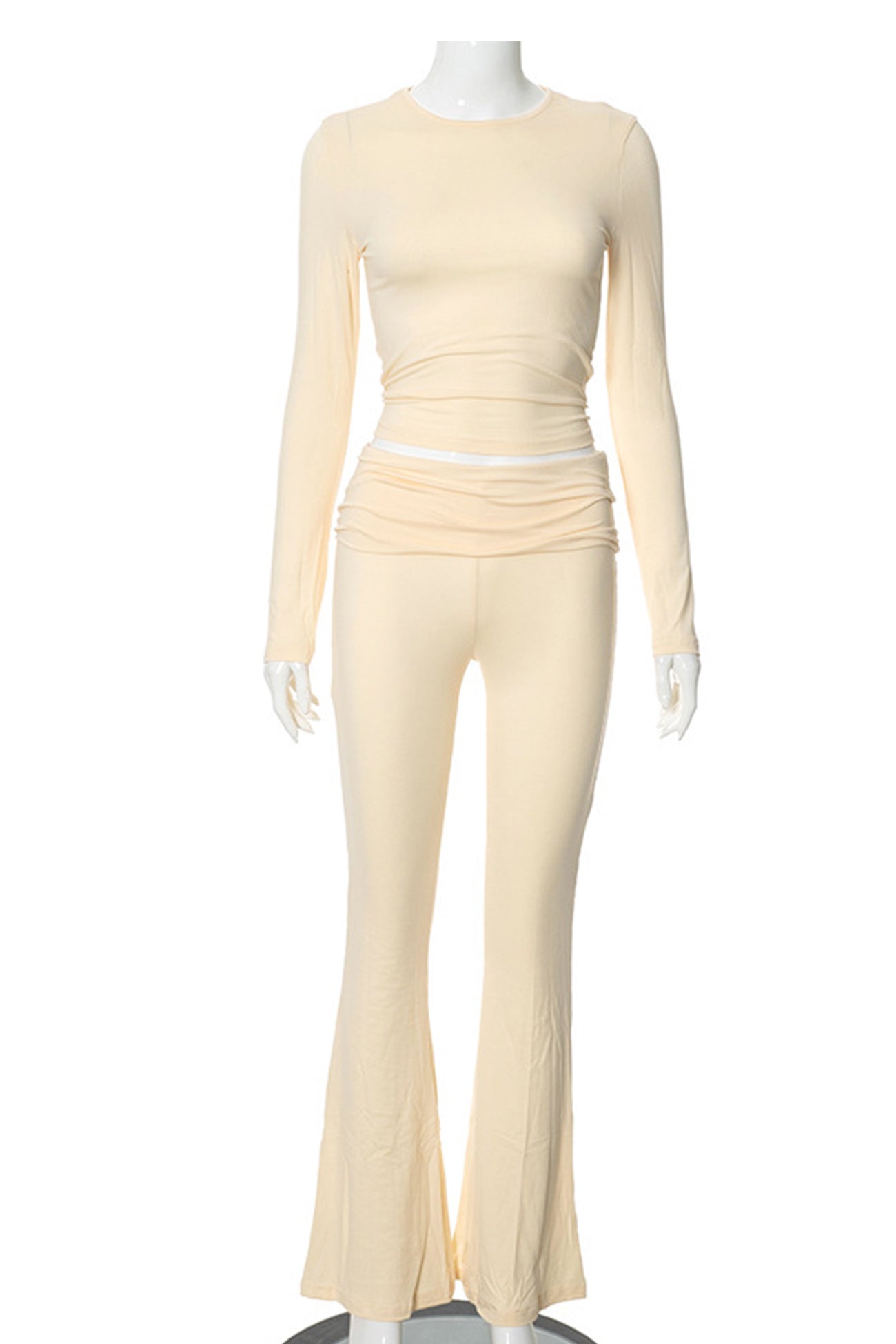 Maxct Solid Crop Top Flares Long Pants Set