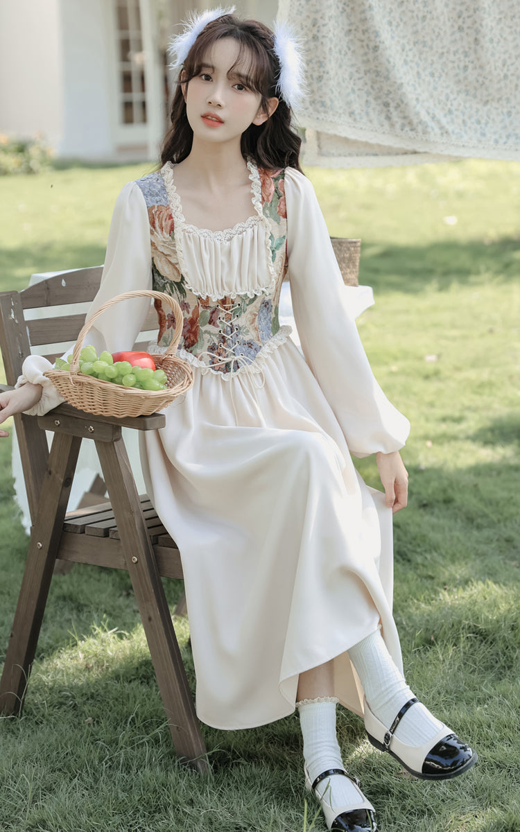 Floral Tapestry Jacquard Corset Dress Maxct