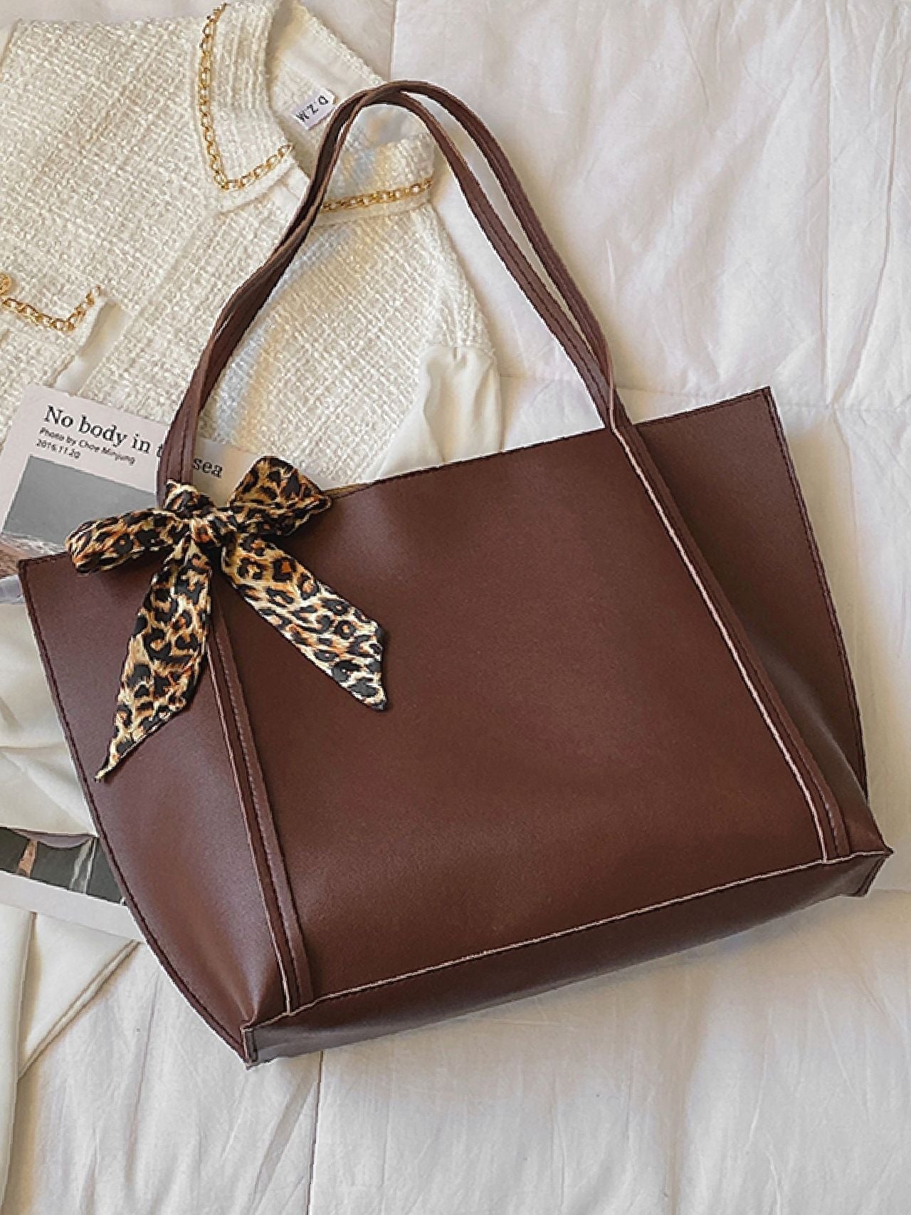 Maxct - Twilly Scarf Decor Shoulder Tote Bag  - Women Tote Bags