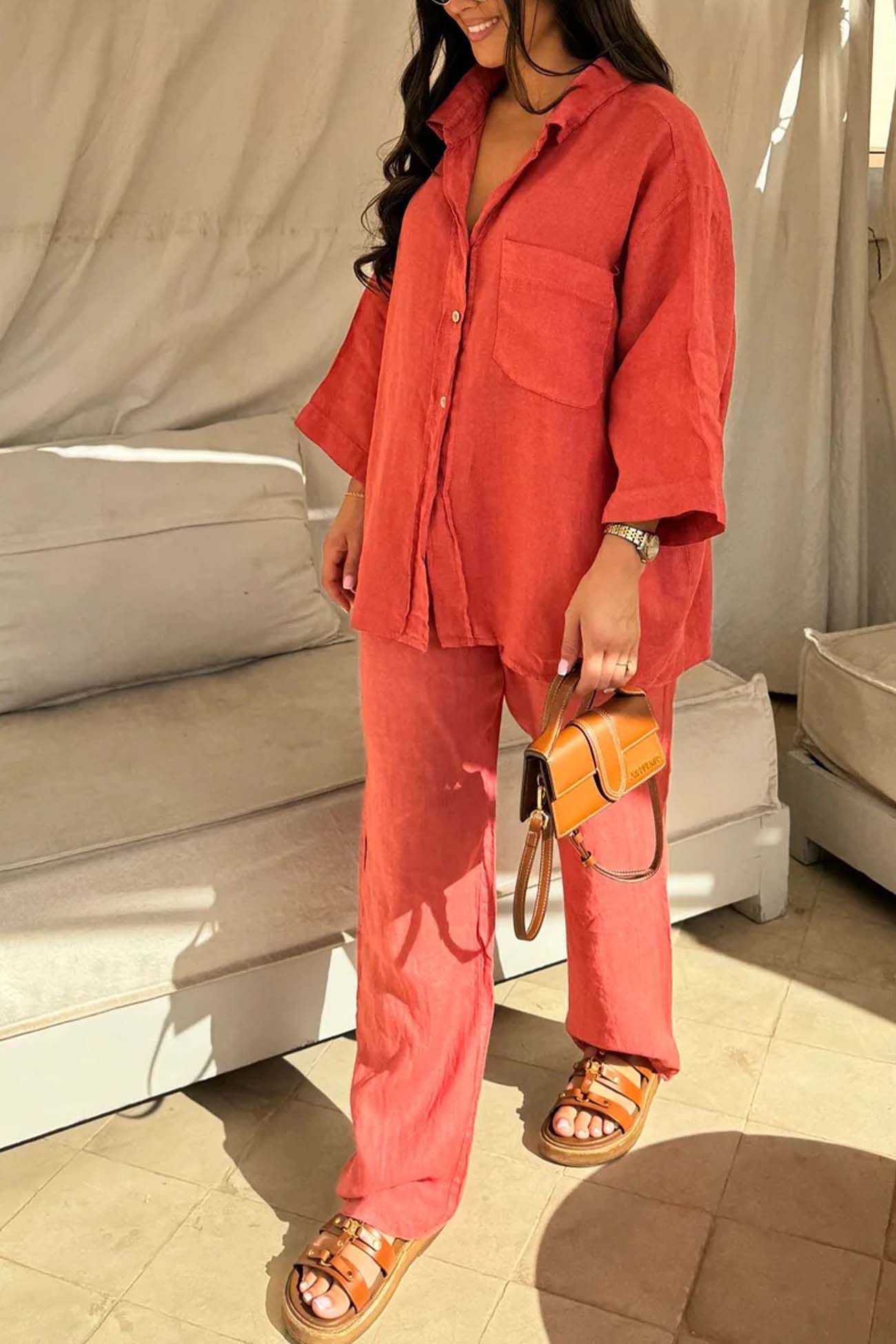 Maxct Lapel Button Shirt Long Pant Set