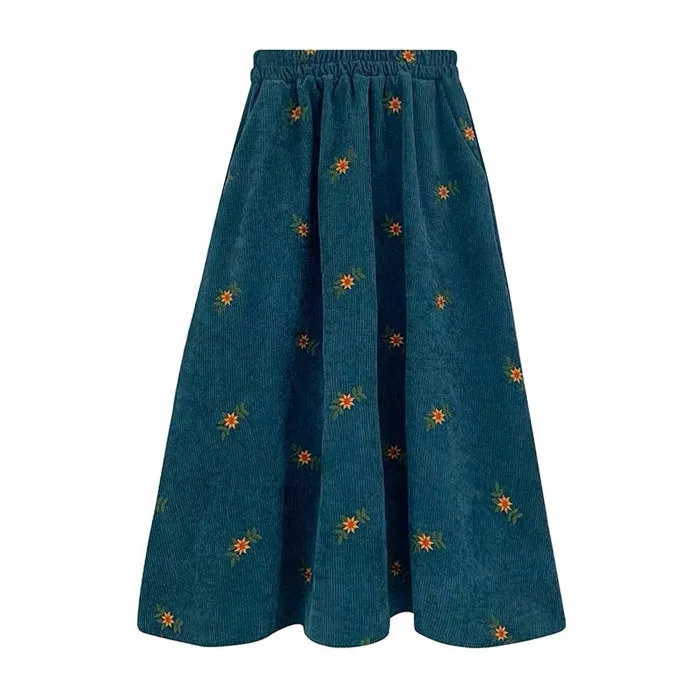 Floral Embroidery Corduroy Skirt Maxct