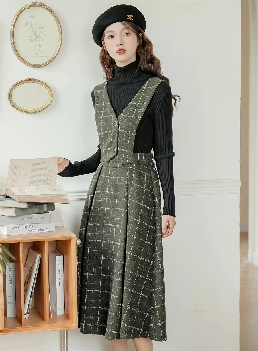 Plaid Vest Pinafore Dress Maxct