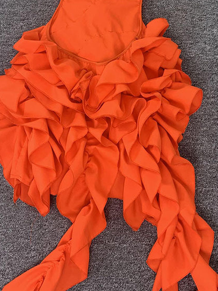 Butterfly Sleeve Floral Ruffles Dress Maxct