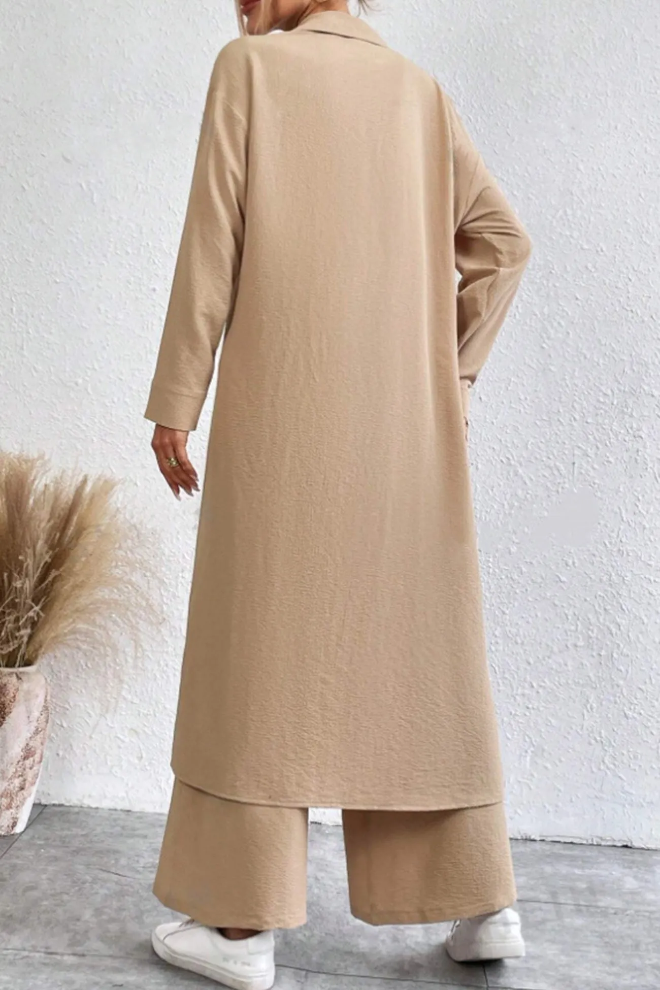 Maxct Solid Long Shirt Wide Leg Pants Set