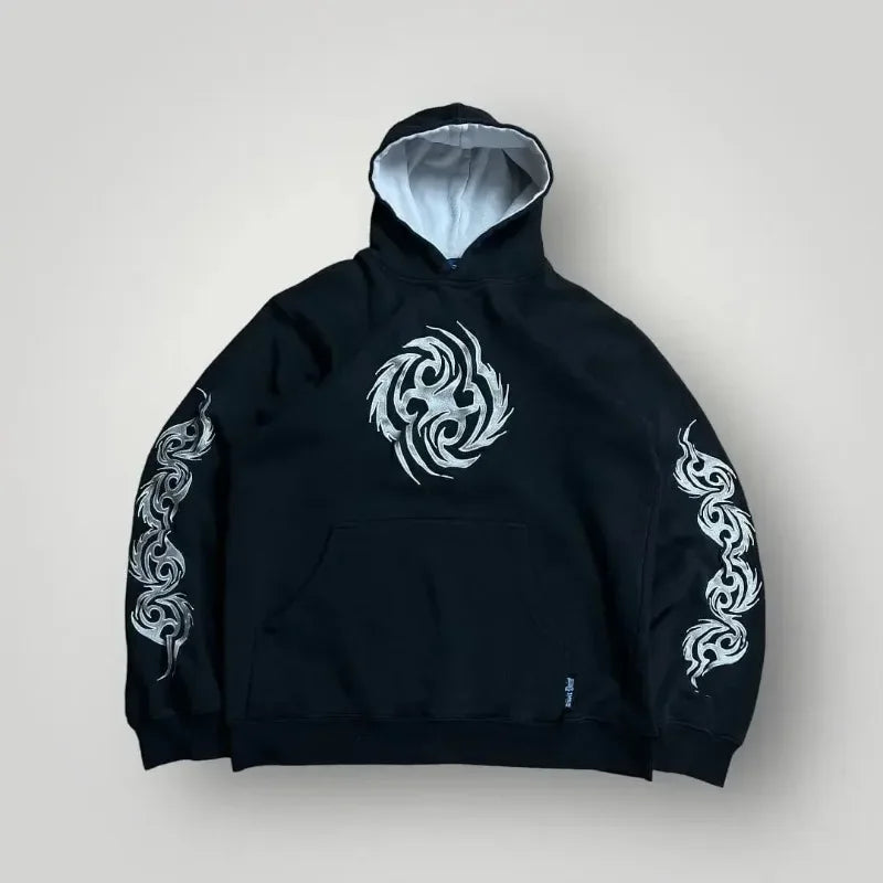 Gothic Geometric Embroidery Splicing Hoodie Y2K Style Maxct