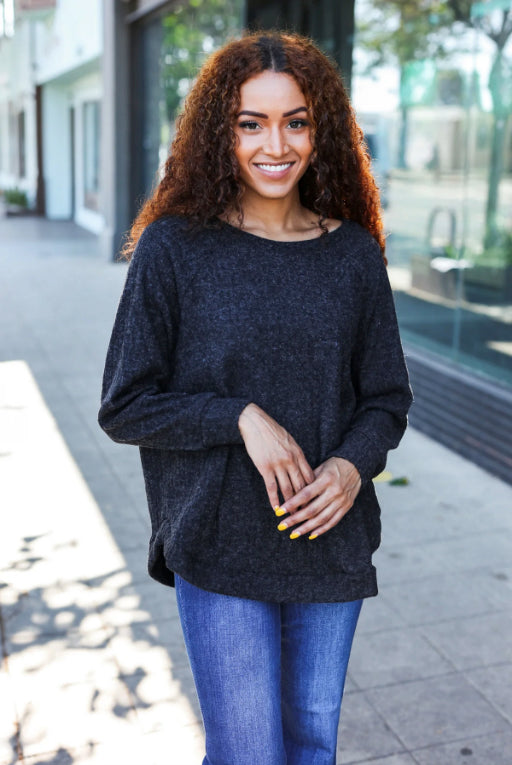 Maxct &Beautiful You Charcoal Ribbed Brushed Hacci Sweater