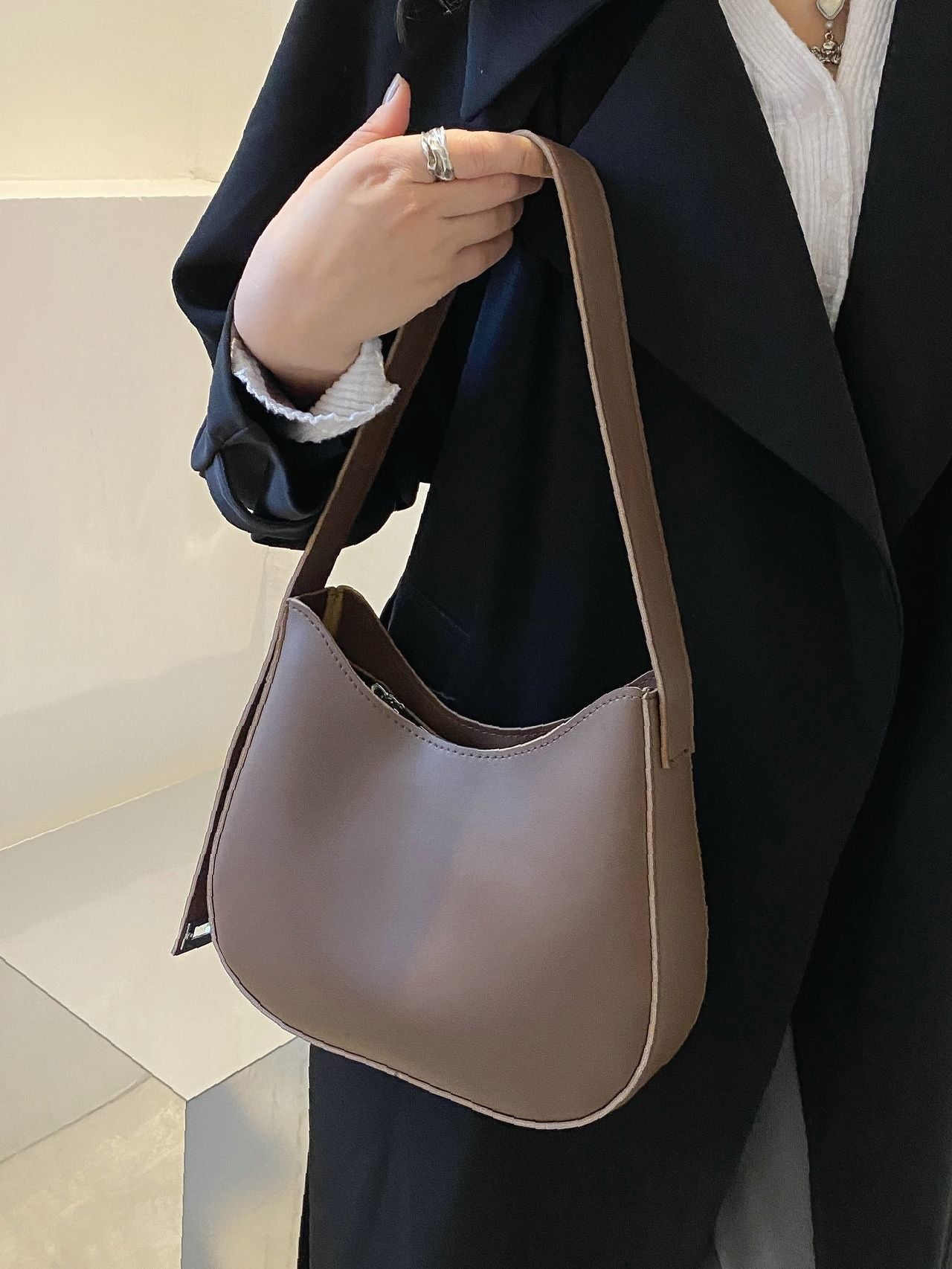 Bag For Love - Minimalist Metal Decor Baguette Bag  - Women Maxct Bags