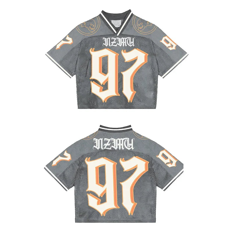 Maxct Y2K Street Jersey Mesh Breathable Sportswear Men Retro Trendy Hip Hop Summer Football Training Uniform Oversized Unisex T Shirt