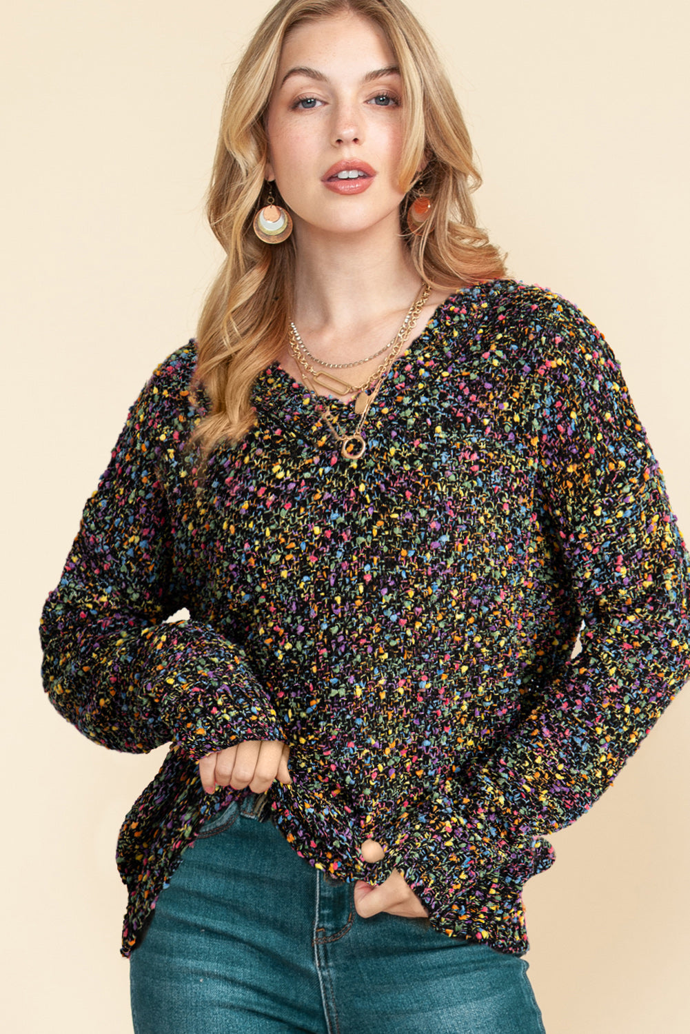 Maxct &Confetti V-Neck Long Sleeve Sweater