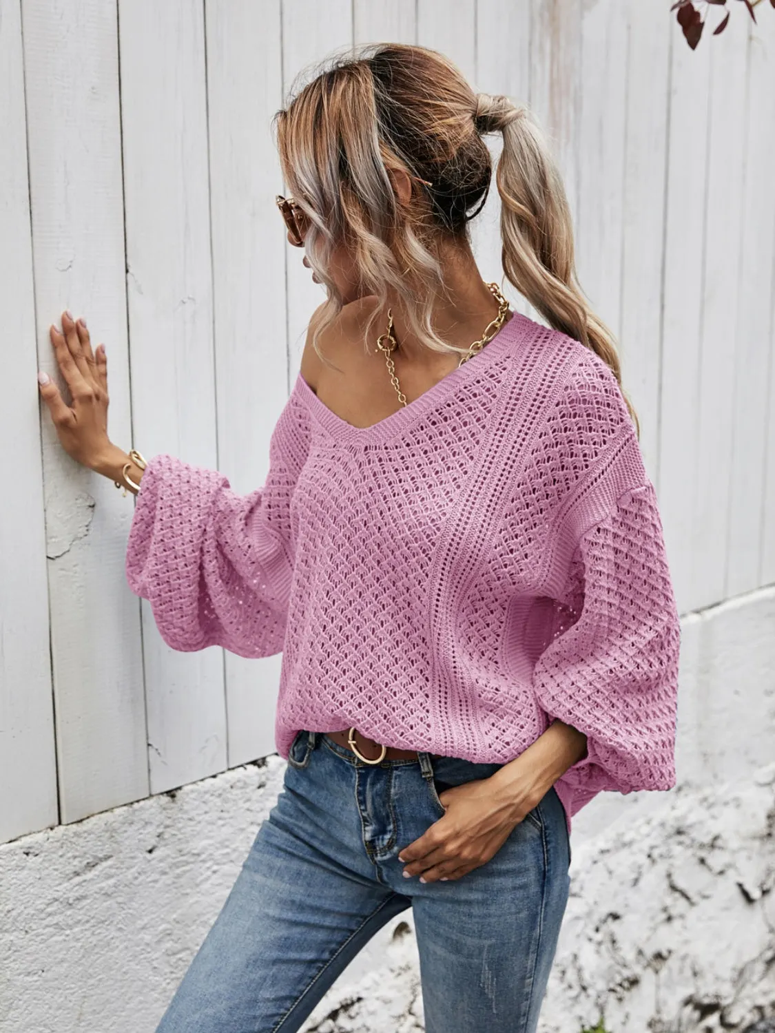 Maxct &V-Neck Dropped Shoulder Sweater