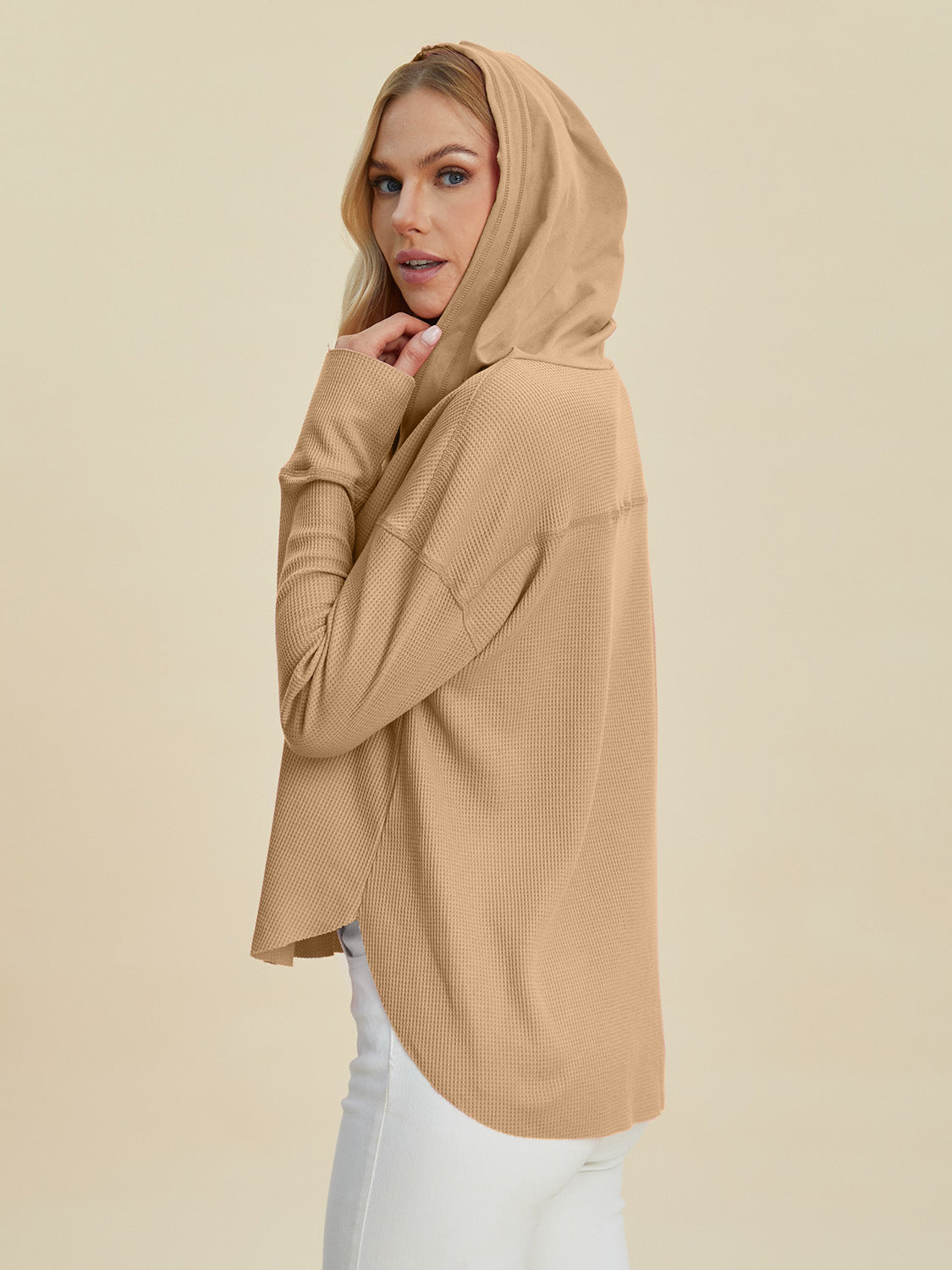 Maxct &Double Take Full Size High-Low Dropped Shoulder Long Sleeve Hoodie