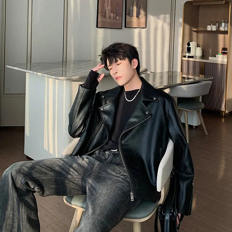 Maxct Black PU Leather Motorcycle Jacket