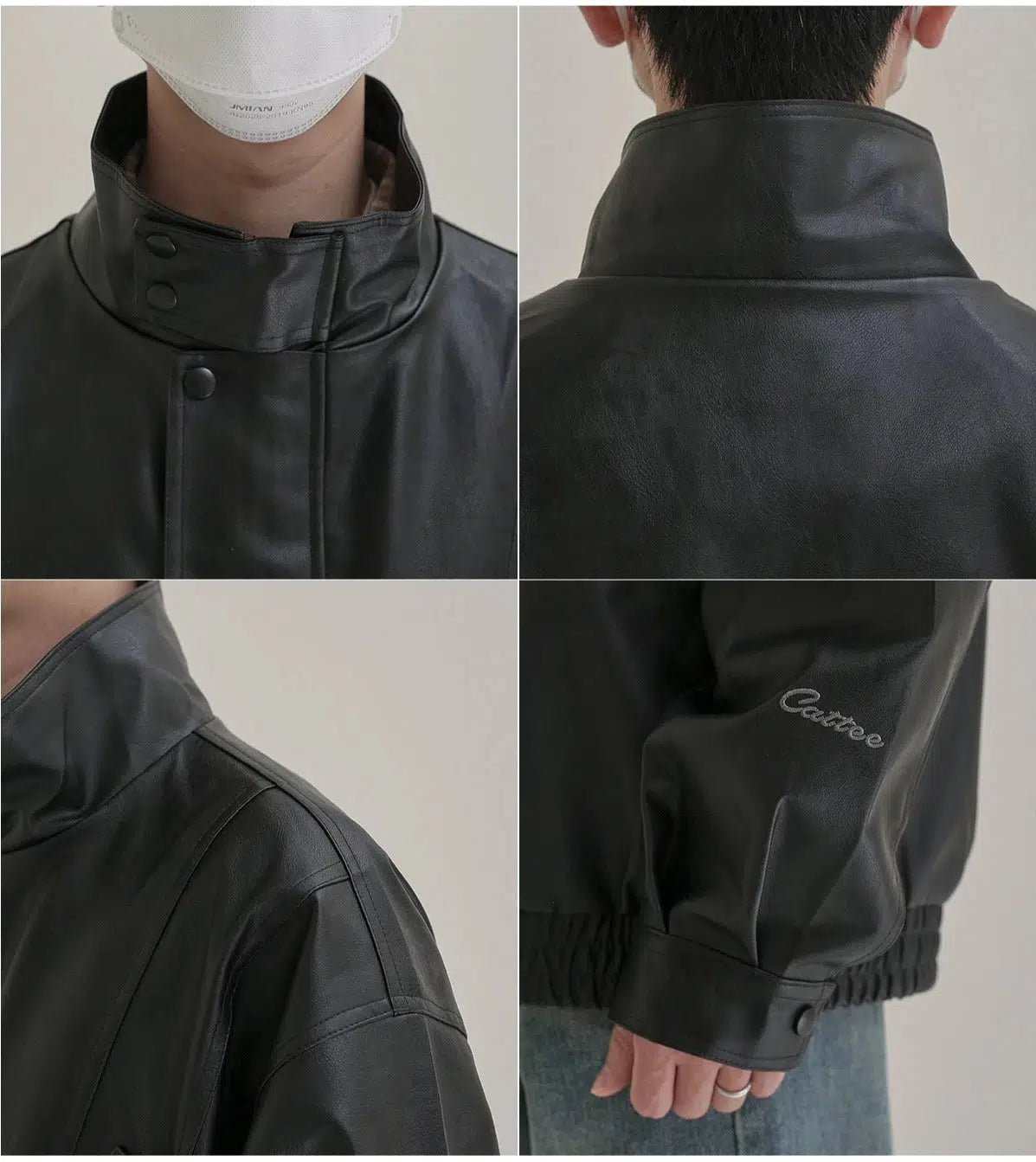Maxct Stand Collar Black Leather Jacket