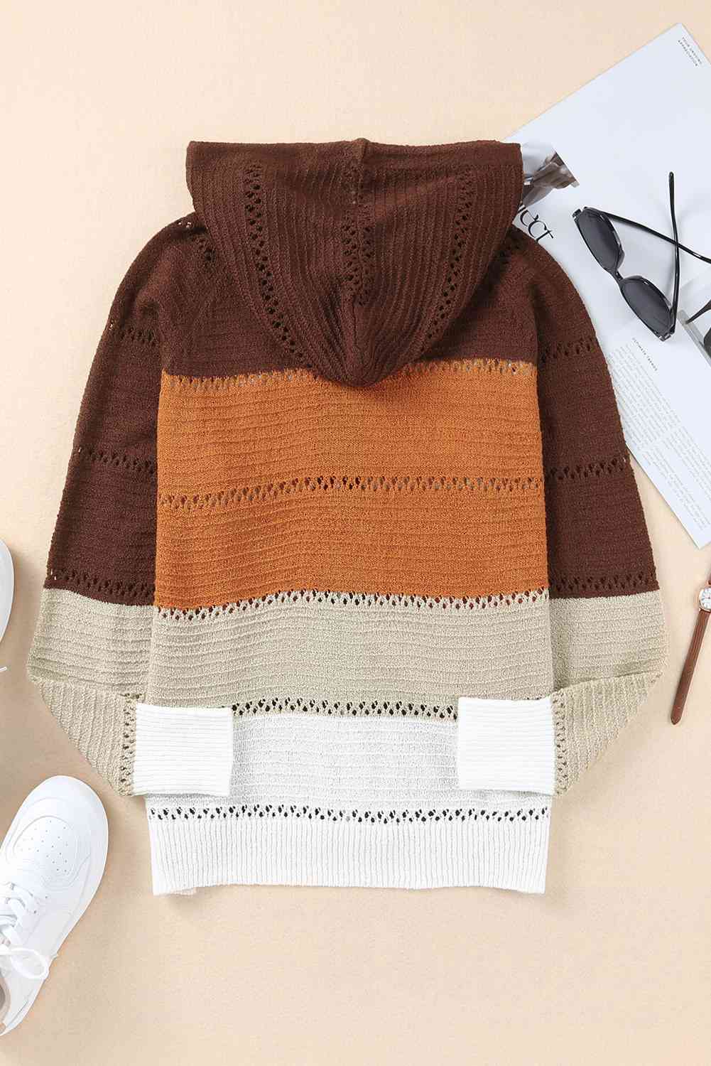 Maxct &Zip-Up Raglan Sleeve Openwork Hooded Cardigan - Image 20