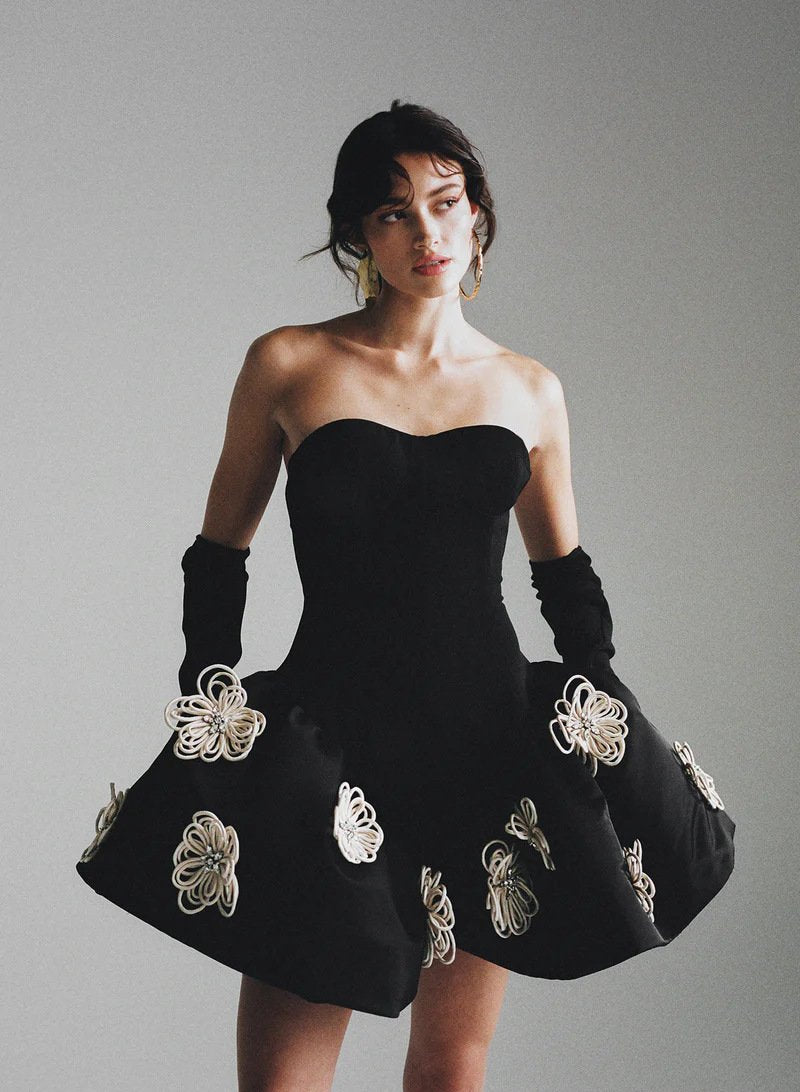 Maxct Explosions Women's Clothing French Hepburn Style Tube-top Tutu Skirt Black Flower Bandage Dress New Style