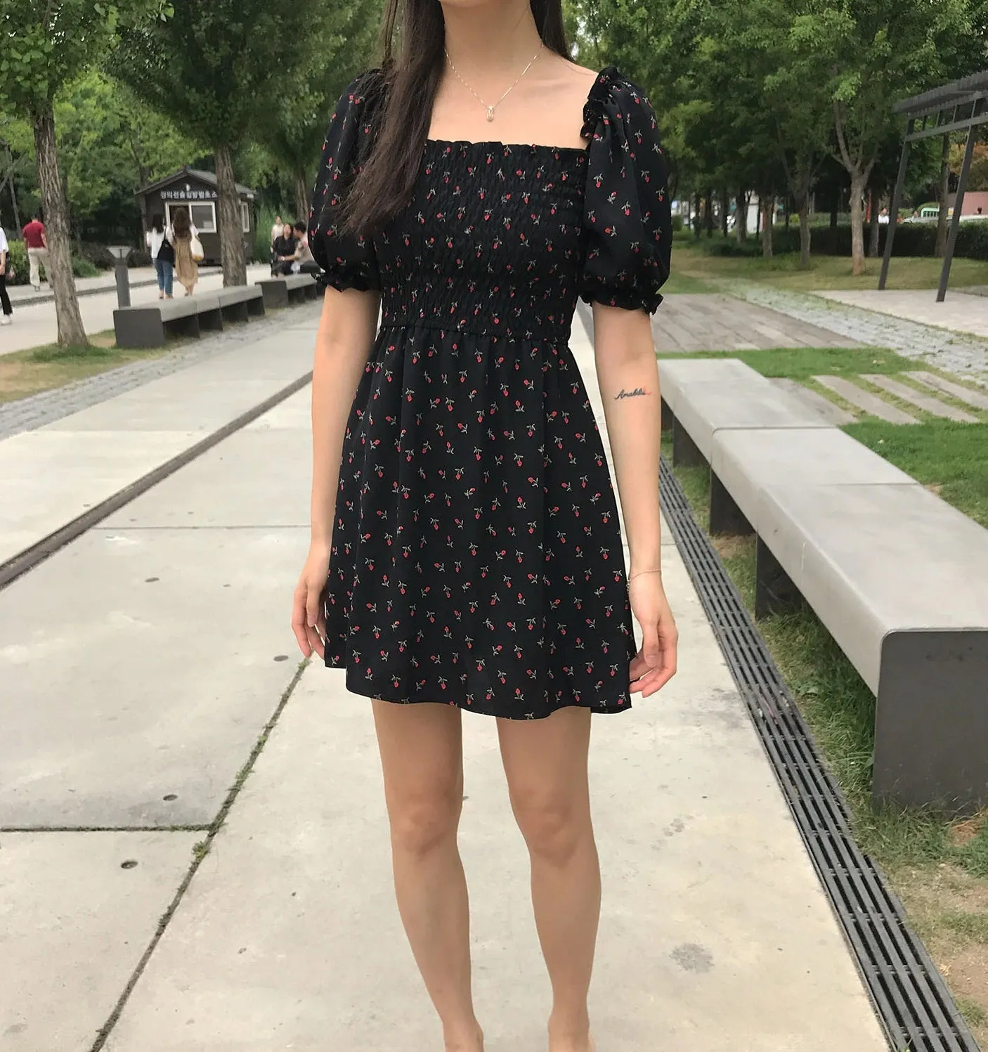 Square Collar Floral Chiffon Dress Maxct