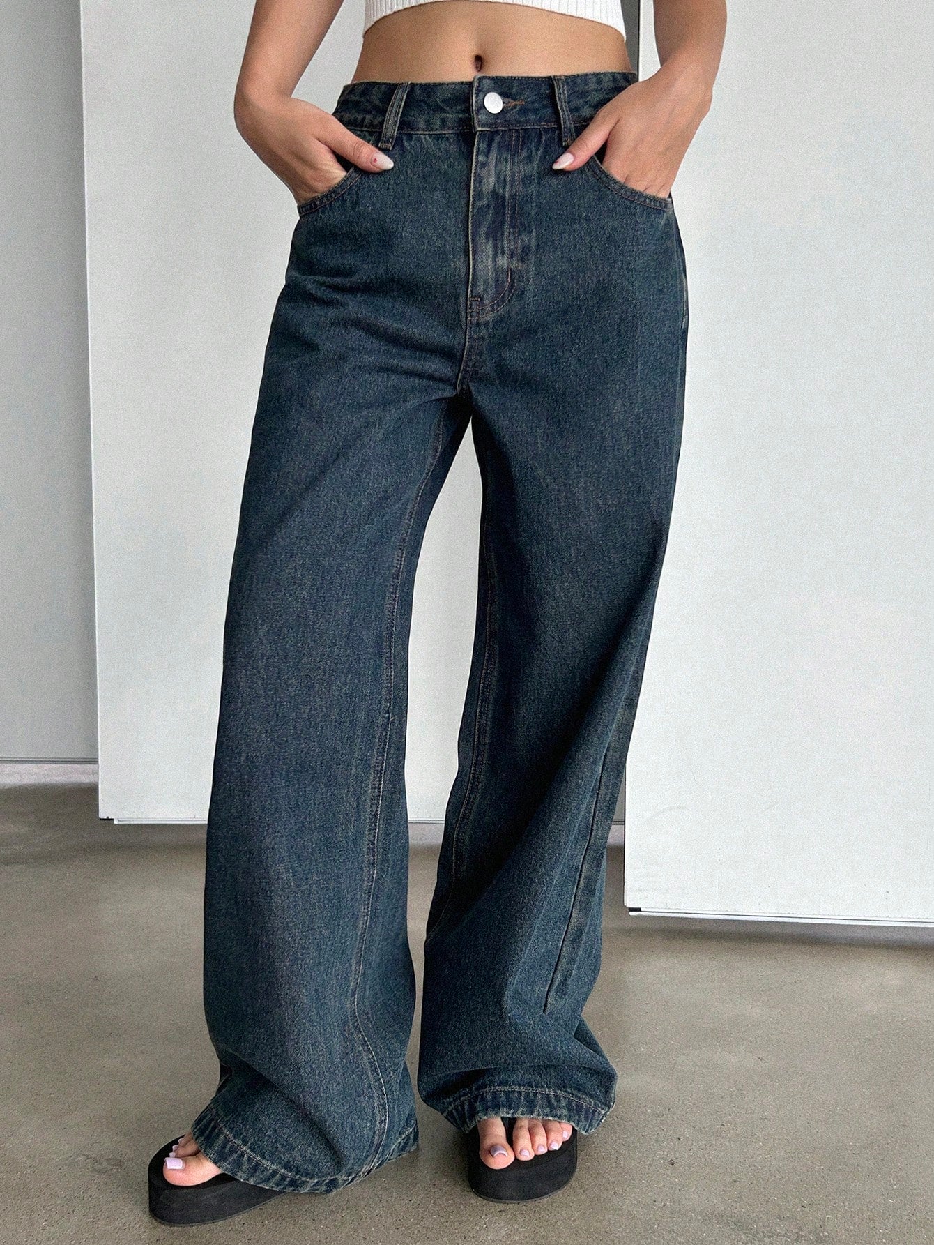 Maxct Women's Loose Fit Wide Leg Denim Pants With Pockets, Casual