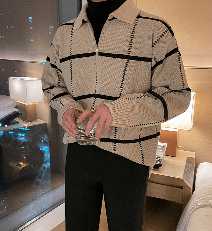 Maxct 6229 Plaid Half Zip-Up Collar Sweater