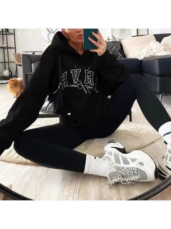 Maxct Ladies Letter Print Warm Long Sleeve Sweatshirt
