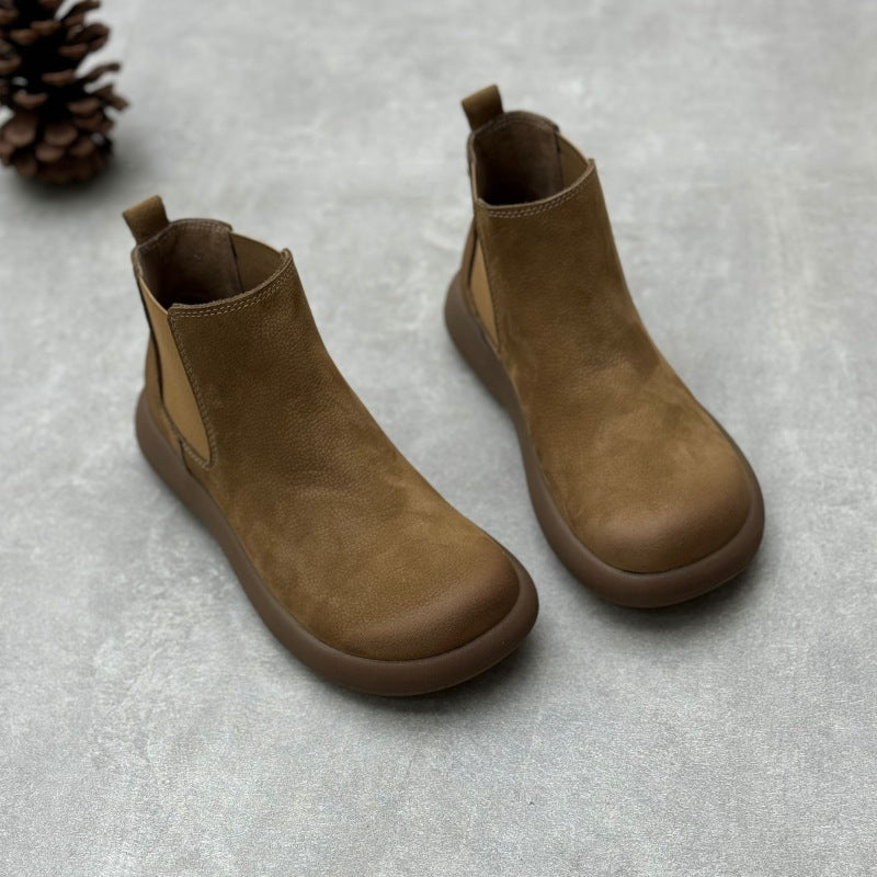 Maxct Women Vintage Minimalist Genuine Leather Chelsea Boots