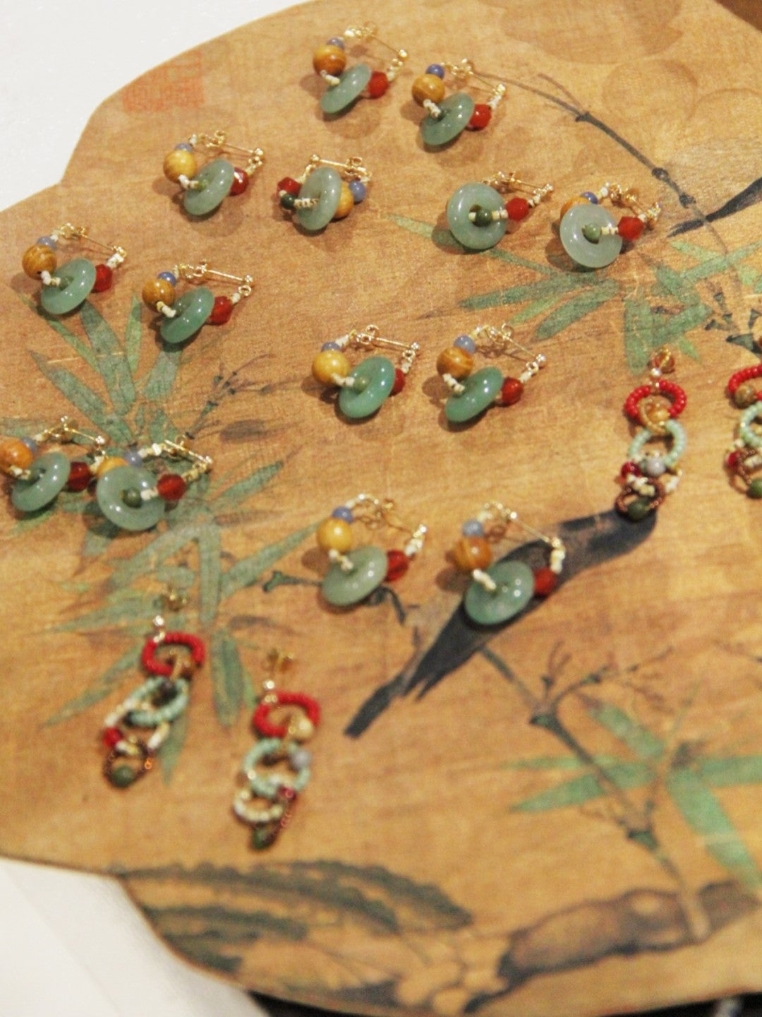 「Chinoiserie」Natural Jade Hoop Earrings