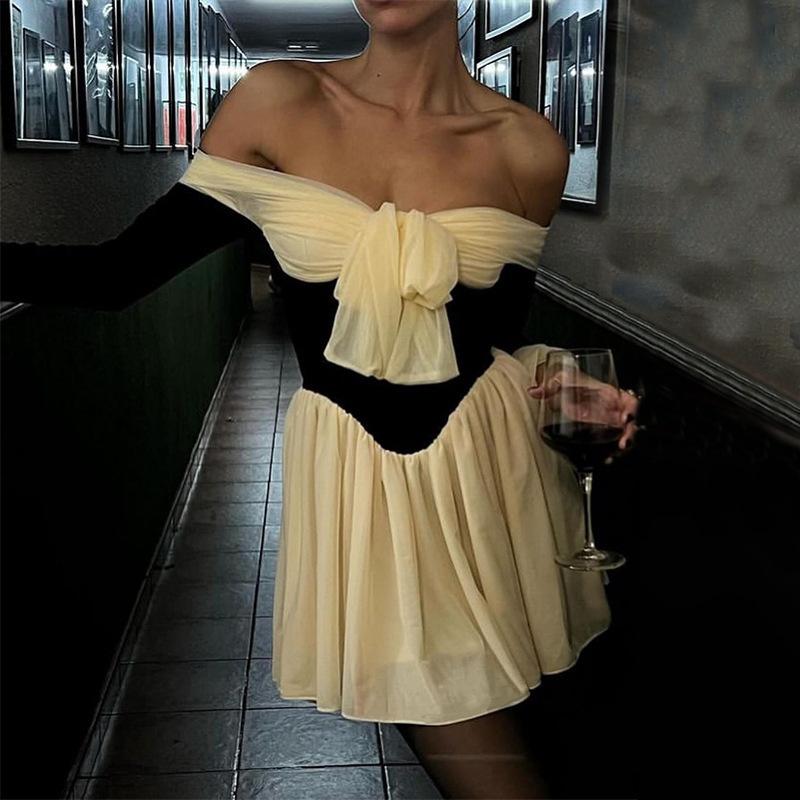 Maxct Women's 2024 Autumn New Sexy Off-shoulder French Court Style Elegant Waist Trumpet Sleeve Dress - Image 8