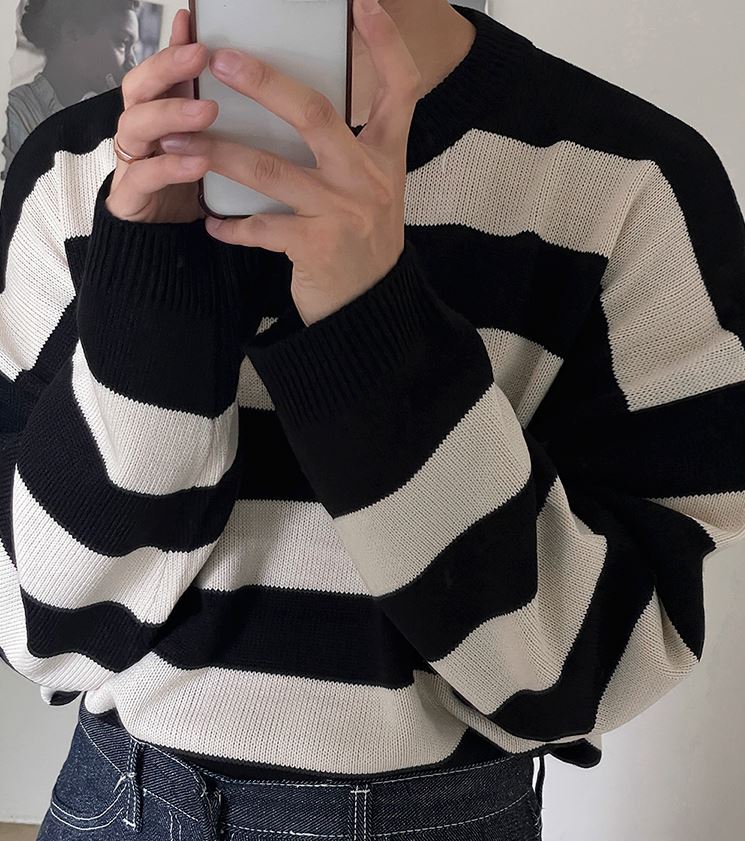 Maxct 5506 Knitted Striped Round Neck Sweater