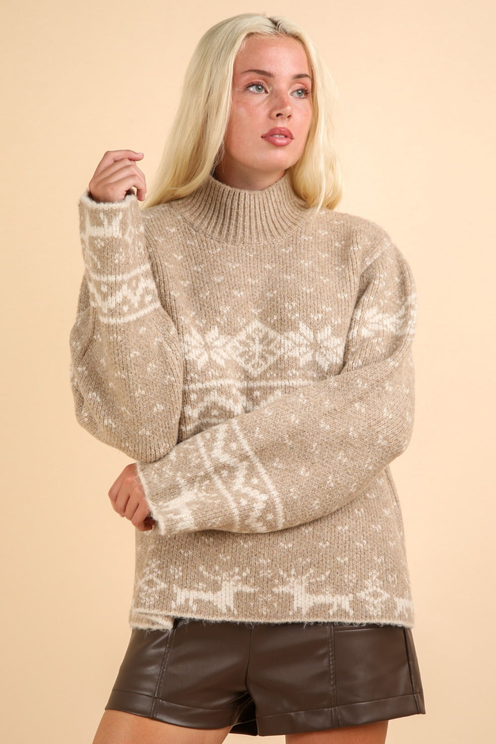 Maxct &VERY J Christmas Element Mock Neck Long Sleeve Sweater