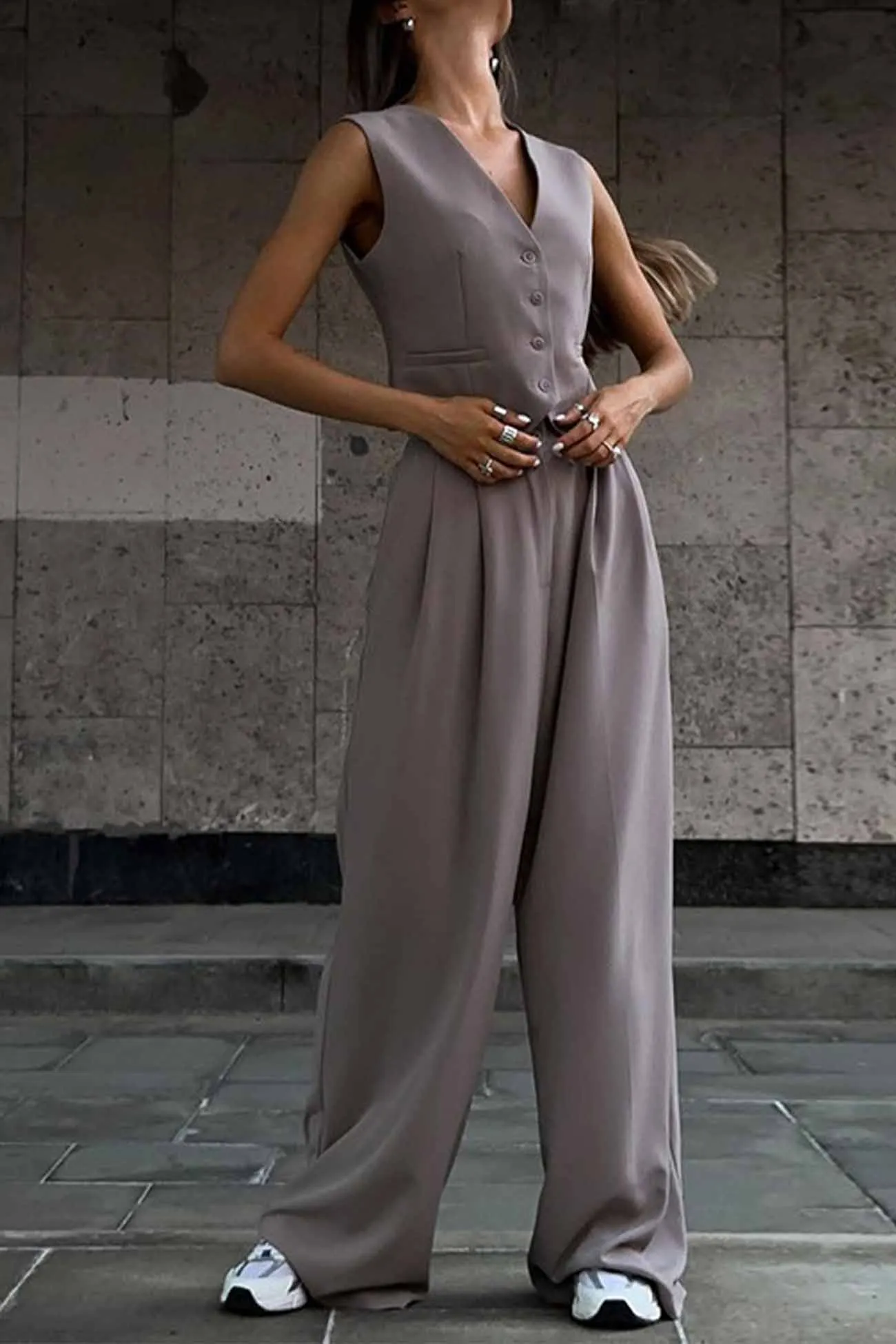 Maxct-Sleeveless Vest Top Long Pants Two-Piece Set